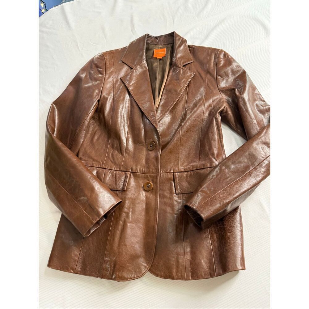 Anonymous John Carlisle Brown Leather Blazer Jacket Size Small